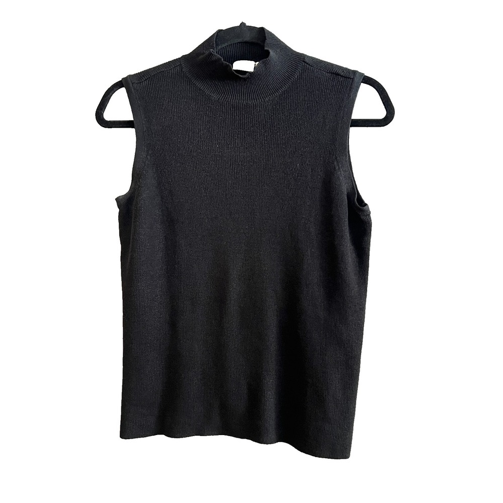 Linden‎ Hill Tank Top Mock Neck Sweater Black Textured Knit Stretch Size Small